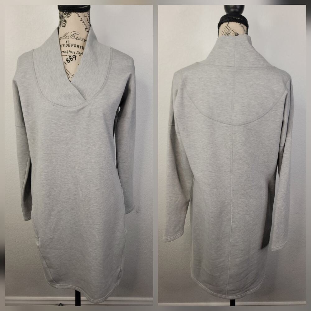 Athleta SoftTech Midi Dress Womens SZ M Heather Gray Pockets Fleece Lined 152579